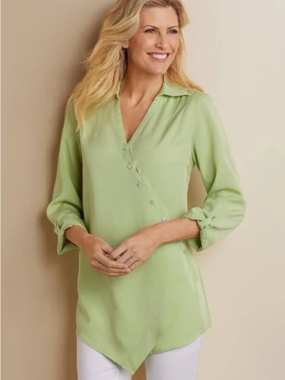 Soft Surroundings Washed Tencel Tunic Asymmetrical Buttondown medium
